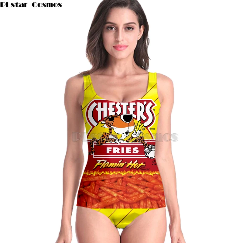 2019 Горячие Cheetos женские без рукавов сексуальные косплей французские картофель фри 3D печатные пляжные купальники Цельный купальник-13