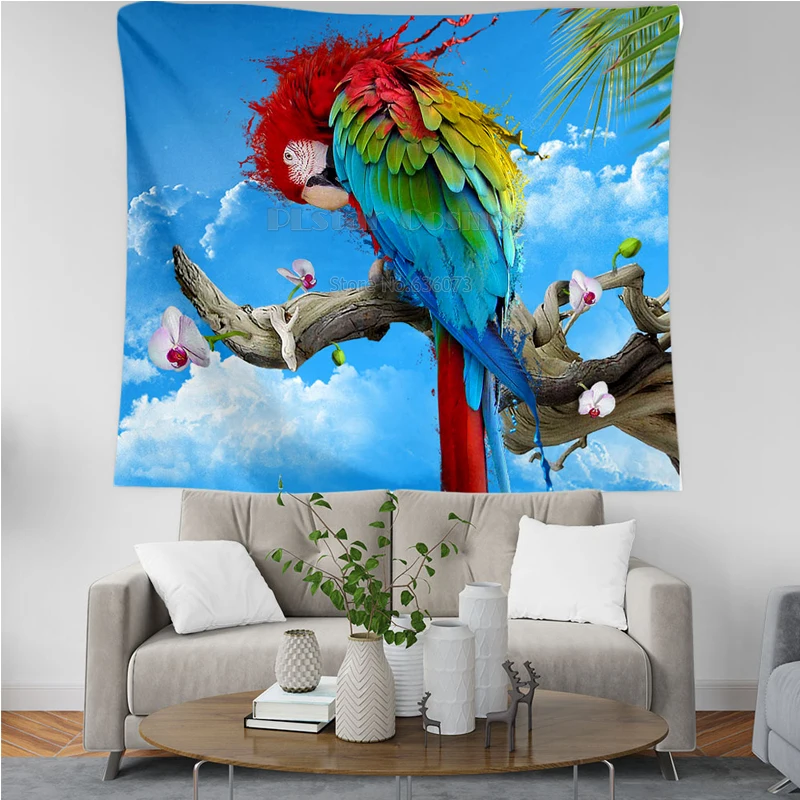 

PLstar Cosmos Tapestry Parrot Flower 3D Printing Tapestrying Rectangular Home Decor Wall Hanging New style 1