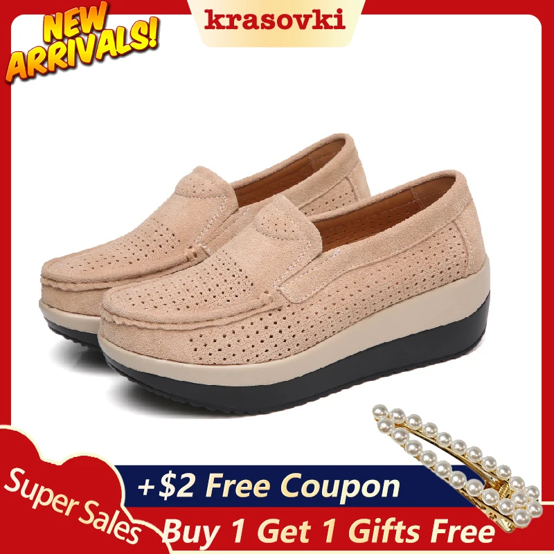 

Krasovki High Platform Shoes Women Spring Autumn Slip on Creepers Sneakers moccasins Suede Loafers new sneakers For Women
