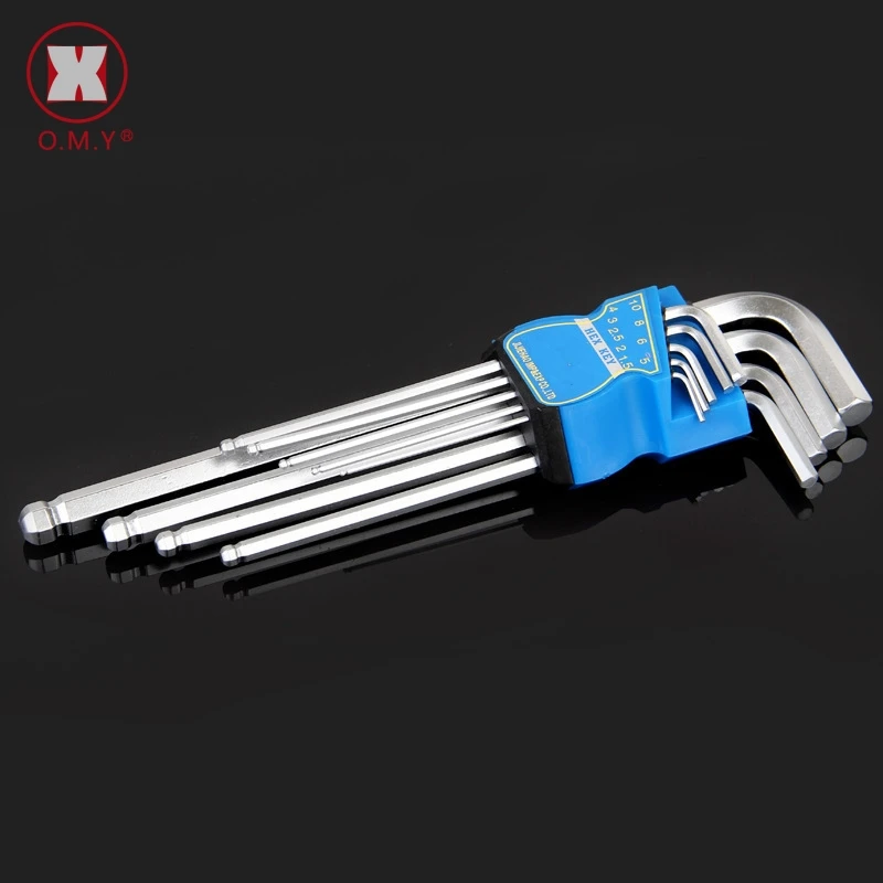 

OMY 9Pcs High Chrome Vanadium Steel L-Shape Hex Key Repair Tools Powerful Type Allen Wrench Set Middle Ball Head Allen Key