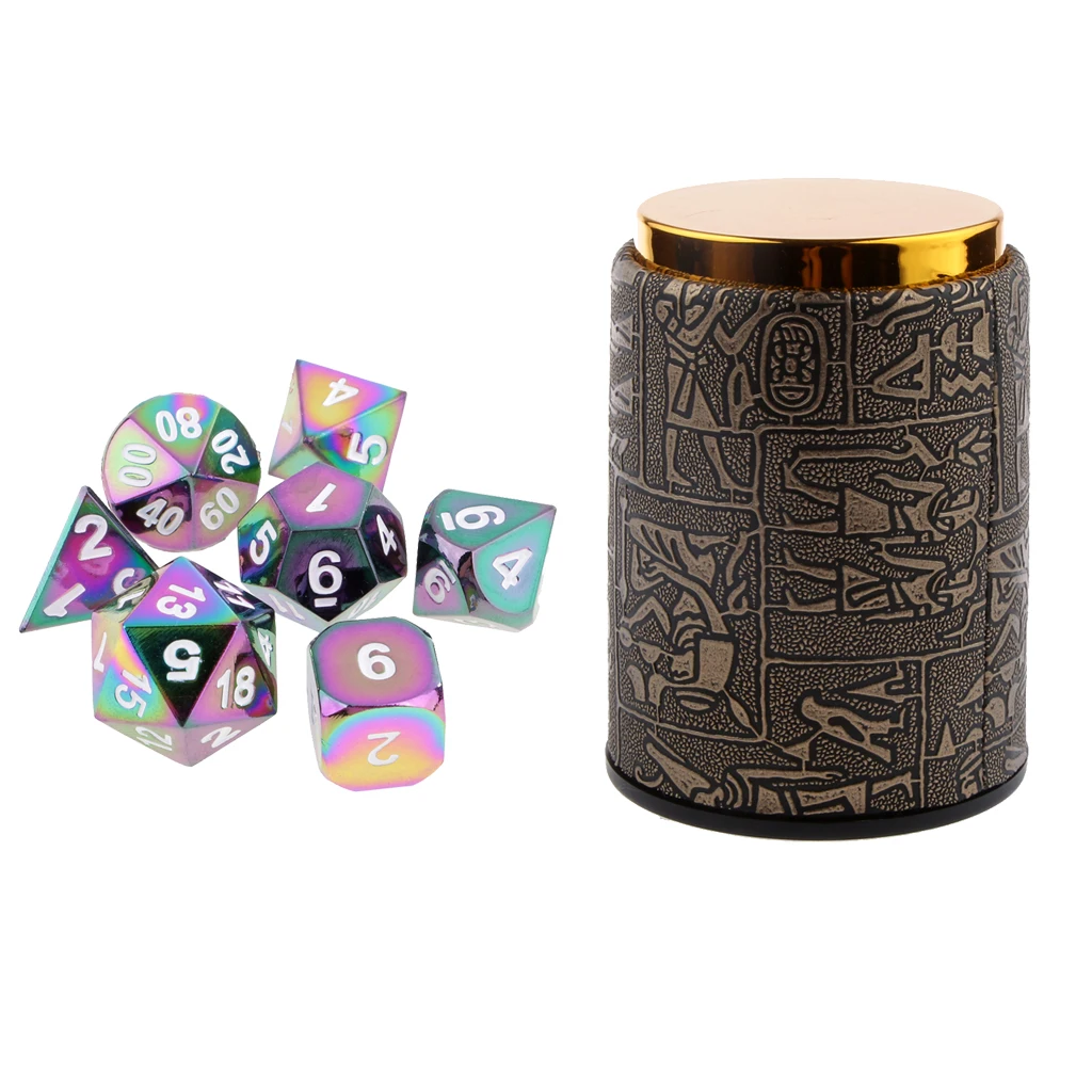 Perfeclan 7 pieces Metal Polyhedral Dice for Dungeons & Dragons Dice Table Games RPG MTG+Dice Cup #5 Party Game Toys