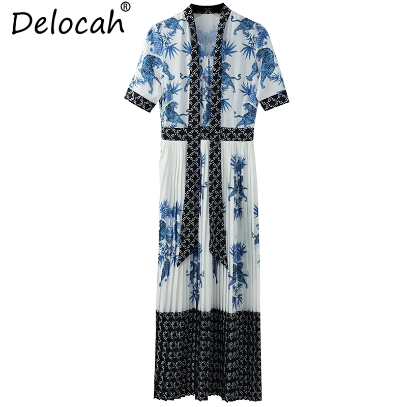 Delocah новинка 2019 женские летние Drerss модный Дизайнерский Костюм с бантом и животным