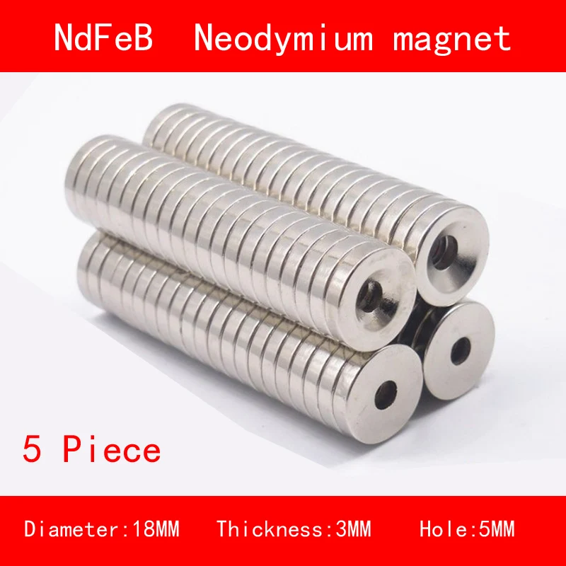 

5PCS diameter 18mm thickness 3mm 4mmhole 5mm n35 Rare Earth strong Permanent NdFeB Neodymium Magnet
