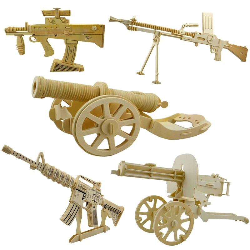 

Building Block Weapon Cannon 3D Wooden Military Series Gun Blocks Assembling Kits Decorative Toys For Children Adult Gift
