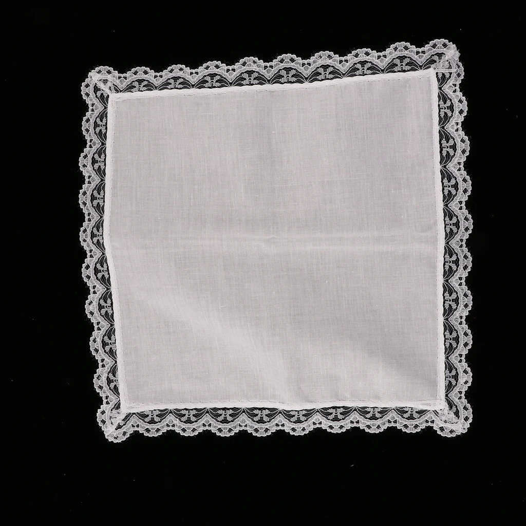 5 Pieces Ladies Embroidery Cotton Handkerchiefs Lace Border White Hanky for Wedding Party Banquet