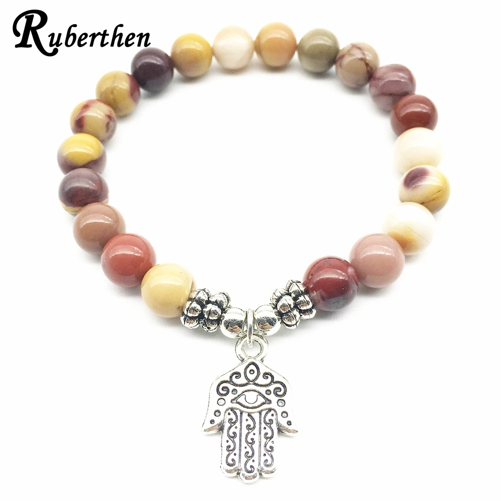 

Ruberthen Fashion Design Women`s Yoga Bracelet Mookaite J-asper Fatima Charm Bracelet Natural Stone Bracelet Drop Shipping