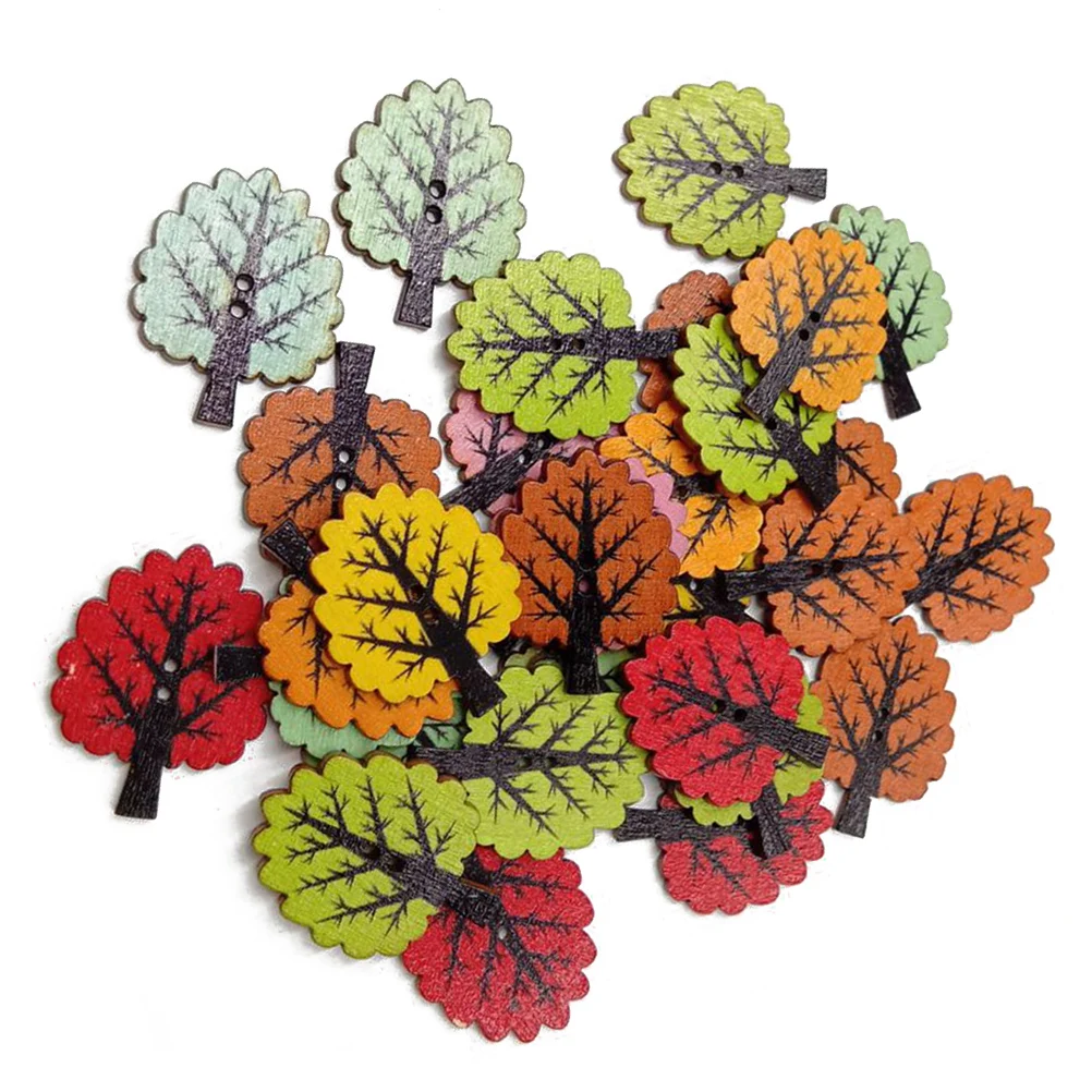 

50pcs Buttons Energetic Wood Painting Young Colorful DIY Life Tree Pattern Lovely Press Studs Snaps Buttons