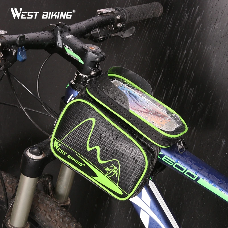 Top WEST BIKING Waterproof Bike Bicycle Frame Front Head Top Tube Bag Cycling Pannier Smartphone Touch Screen Cycling Front Tube Bag 1