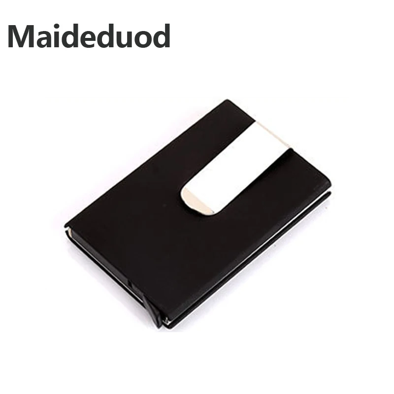 

Maideduod 2018 Unisex Antitheft metal card holder rfid aluminium credit card holder with rfid blocking pu leather mini wallet