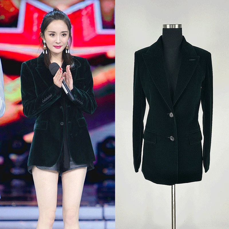 

Gold velvet suit female new fashion elegant pioneer suit female velvet professional decoration body long small suit jacket