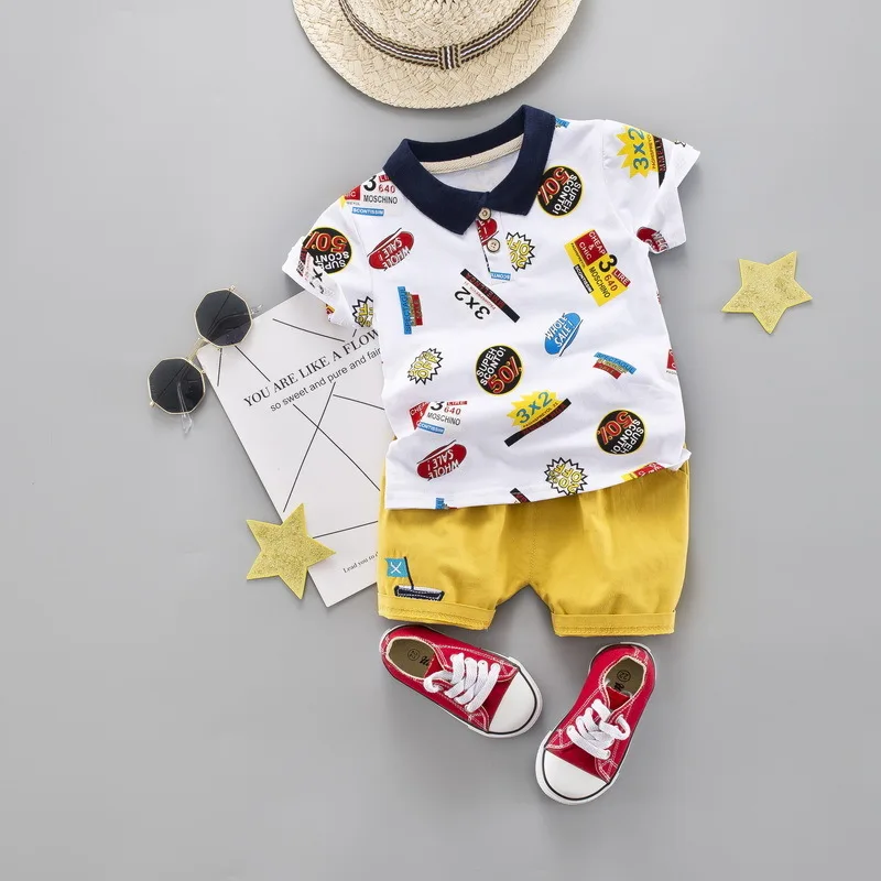 

Toddler Boy Clothes Summer Boys Cotton Turn-down T-shirt Kids Boy Clothing Set T-shit + Short Pants 1 2 3 4 Years