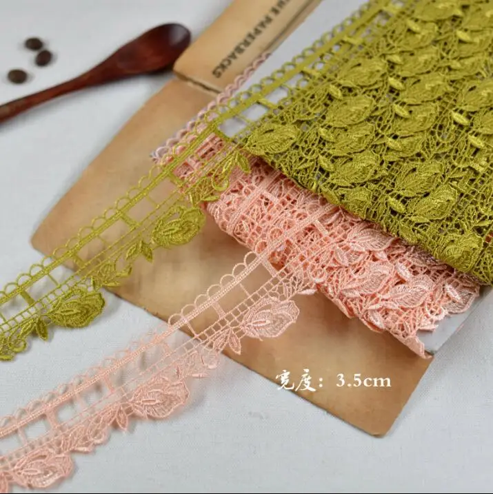 

5 Meter Orange Pink Oliva Green Exquisite Embroidered Water Soluble Lace Trimmings for Sewing Dress Garment Accessories