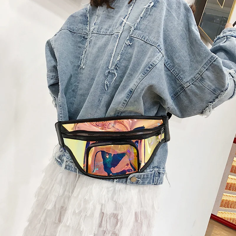 

Women Laser Waist Bags Holographic Fanny Pack Female Belt Bag Colorful Transparent Waist Packs Summer Jelly Chest Phone Pouch