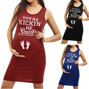 

2019 Pregnancy Cotton Dress Women Sleeveless Pattern Printed Casual Dresses Robe Grossesse Clothes For Pregnant Women Suit S-2XL