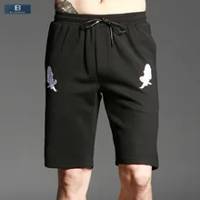 [EL Barco] новое поступление хлопок мужские летние повседневные шорты птица вышивка до колена карман твердые черные мужские брюки для бега
