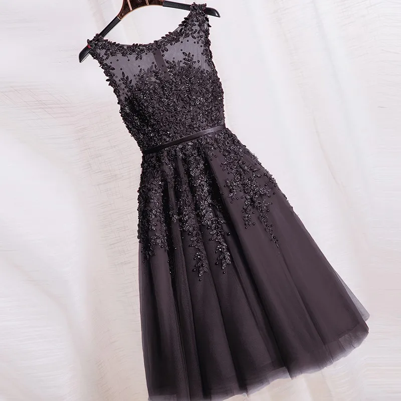 Robe De Soiree, кружевные Короткие вечерние платья, вышивка бисером, перспектива, открытая спина, vestido de festa, платья для выпускного вечера - Цвет: black