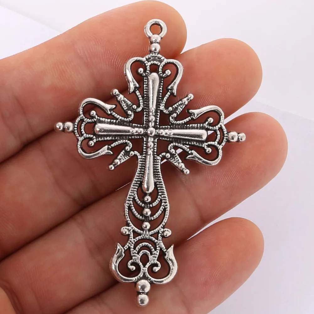 1pc 64x43mm Antique Silver Crosses Charms Pendant Jewelry Findings For