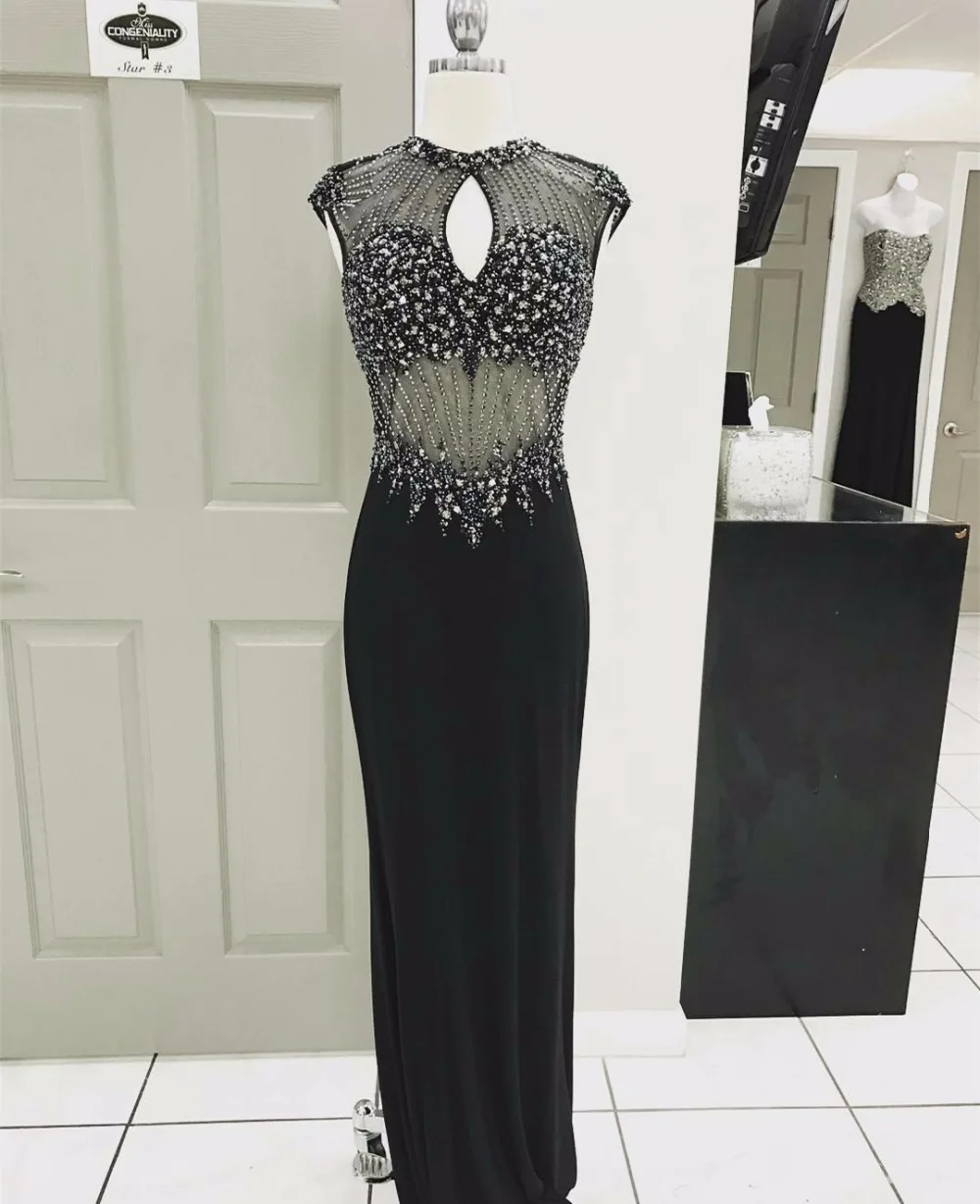 2017 Новое Прибытие Черный Пром Dress Рукавов О-Образным Вырезом Русалка Длиной до