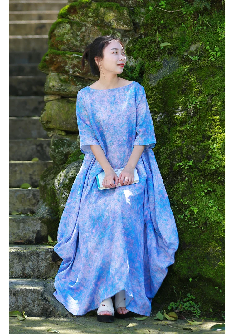 LZJN Women Elegant Maxi Dress Short Sleeve Loose Kaftan Dresses O Neck Summer Female Clothes Casual Vestidos Plus Size (8)