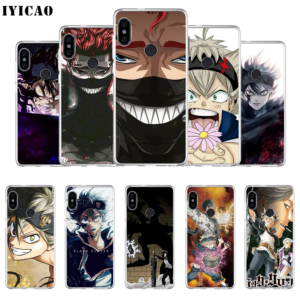 

IYICAO Black Clover carton Soft Silicone Phone Case for Xiaomi Mi 9 8 SE Mi 6 Mi A1 A2 Lite F1 MIX2S MIX3 TPU Cover