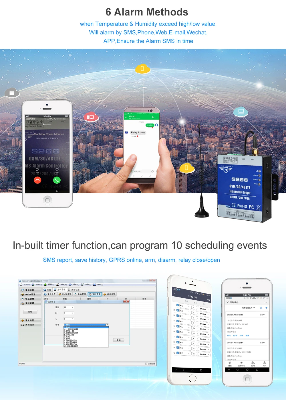 Módulo de Temperatura Registrador de Dados Celular Iiot Rtu Suporta 8 Entradas Temp S266 3g 4g Sms 4 de dados sms iiot rtu suporta 8 entradas temp s266