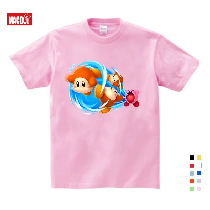 

2019 Cute Kirby Girl T Shirt Game Kids T-shirts Kirby Star Allies Characters Children Summer Tops Boy Cartoon Anime Pink Pattern