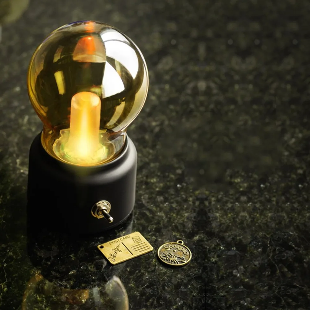 Vintage Light Bulb Night Light Mini USB Charging LED Small Table Lamp Birthday Gift Decorative Desk Lamp Vintage Light Bulb Night Light Mini USB Charging LED Small Table Lamp Birthday Gift Decorative Desk Lamp