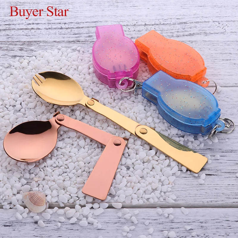 

304 Stainless Steel Folding Spoon Fork Spoon Camping Picnic Cutlery Portable Kit Dinnerware Sets Outdoor Products Travel Utensil