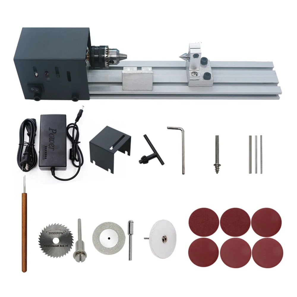 

Mini Lathe Beads Polisher Machine Woodworking Craft DIY Rotary Tool Set Standard Grinding Set US Plug