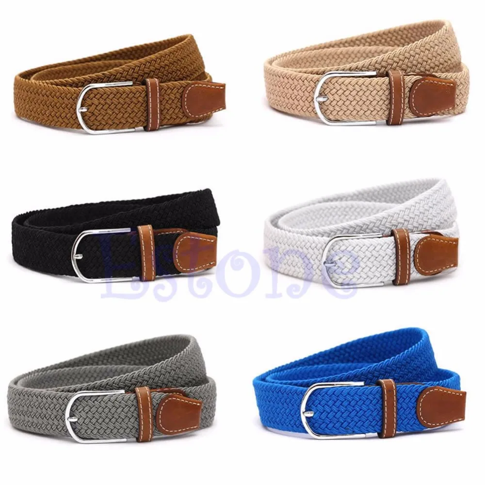 

2018 newest Men Leather Braided Elastic Stretch Cross Buckle Casual Golf Belt Waistband