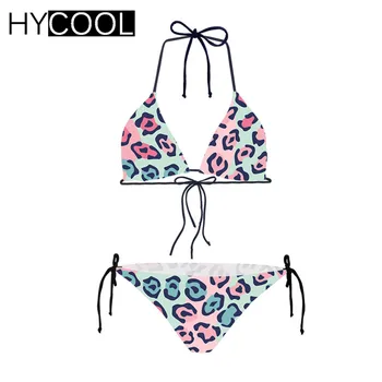 

HYCOOL Women Swimsuit Colorful Leopard Printing Biquini 2019 Women Brazilian Bikini Halter Swimwear Female Sexy Bikini Set XXL