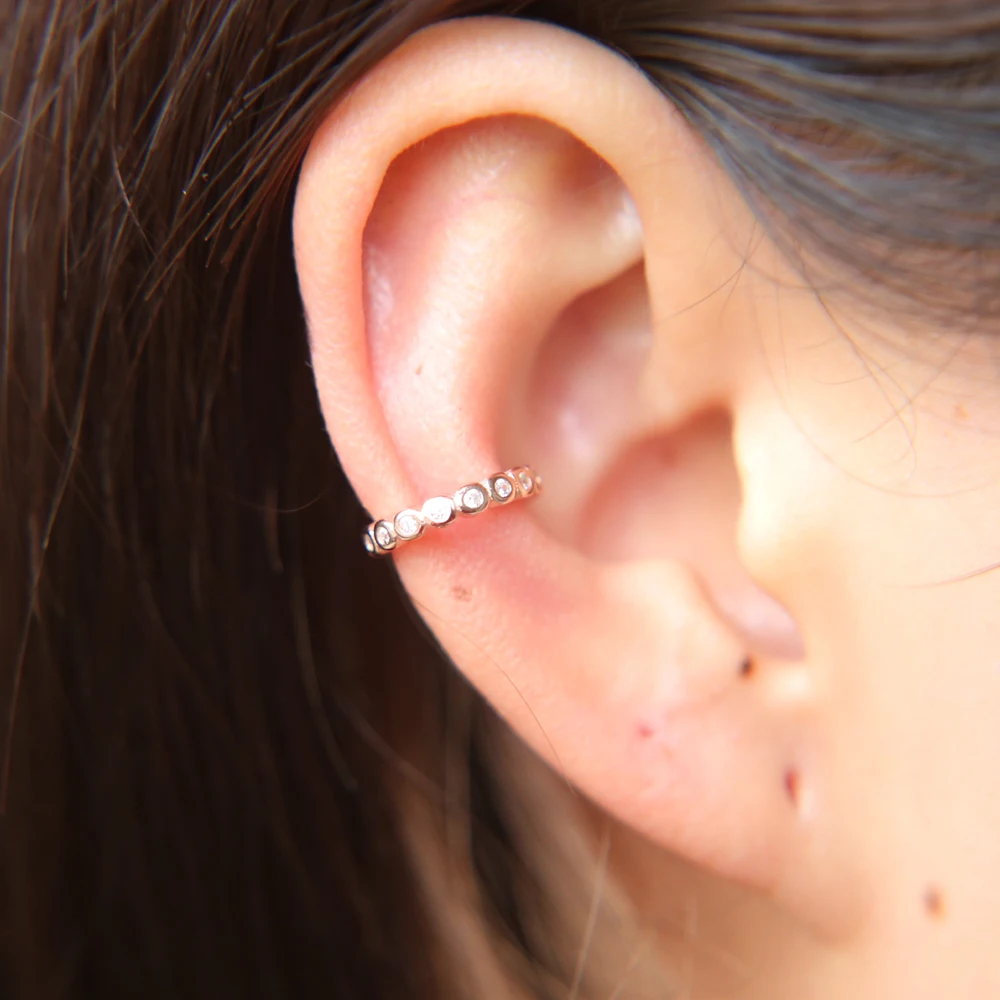 2017 Real New Plant Trendy Earings Aretes Bezel Cubic Zirconia Cz Circle Cuff Sparking 925 Silver No Pierced Ear Earring (6)