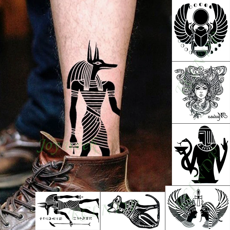 

Waterproof Temporary Tattoo Sticker Egyptian Death Anubis Hoodlum Fake Tatto Hand Arm Foot Flash Tatoo for Kid Girl Men Women