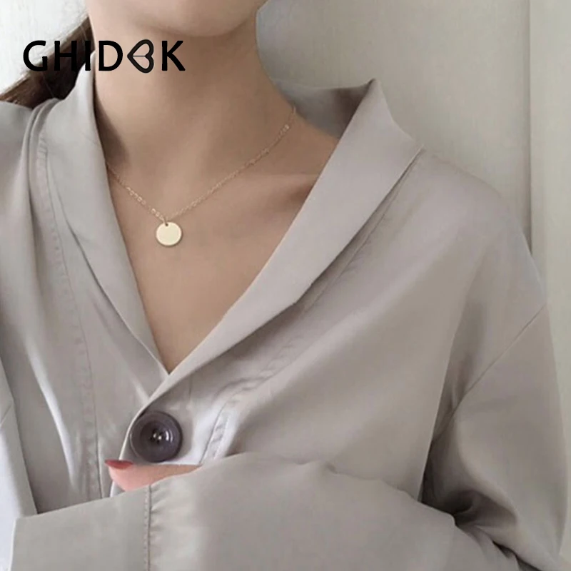 

GHIDBK Simple Coin Disc Chain Pendant Necklace Choker For Women Minimalist Geometric Layering Necklace Chokers Everyday Jewelry