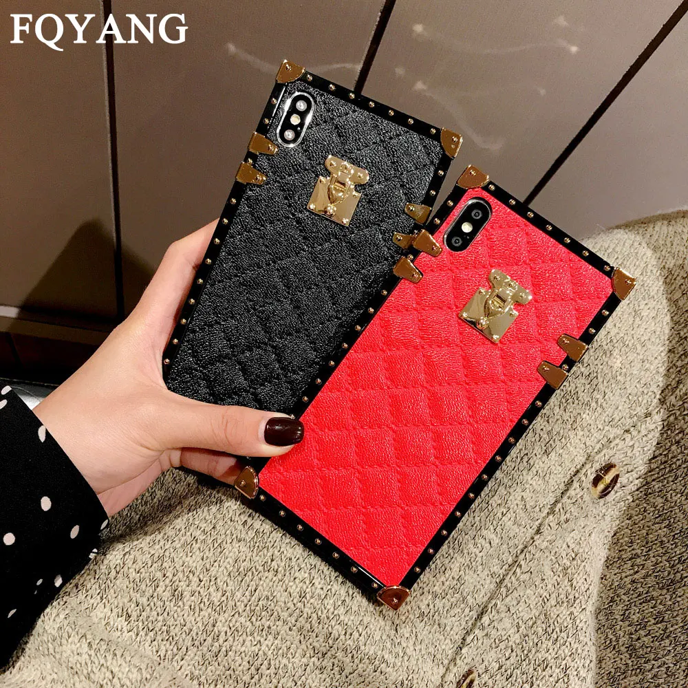 

Luxury Square Leather Phone Cases For Samsung S10 PLUS S10LITE S10E S9 S8 Vintage Plaid Lambskin Silicon Case For Samsung NOTE9