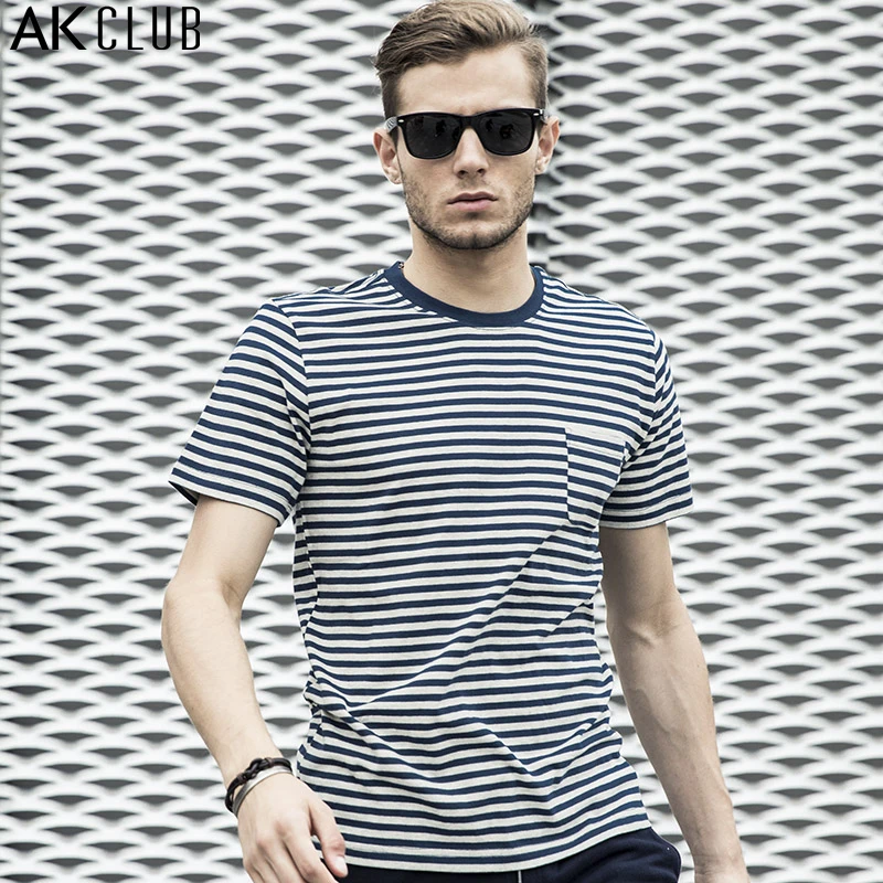 AK CLUB Brand T shirt Striped Sailor Navy Tshirt Short