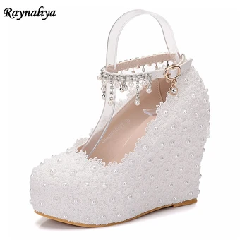 

Women Pumps High Heels Sexy New Fashion Wedges Platform 2018 Spring Autumn Round Toe Party Wedding Shoes White Handmade XY-A0067
