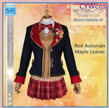 

Love Live Sunshine Aqours Kunikida Hanamaru Red Autumn Maple Leaves All Member Cosplay Costume Uniforms Dress Shirt+Coat+Skirt