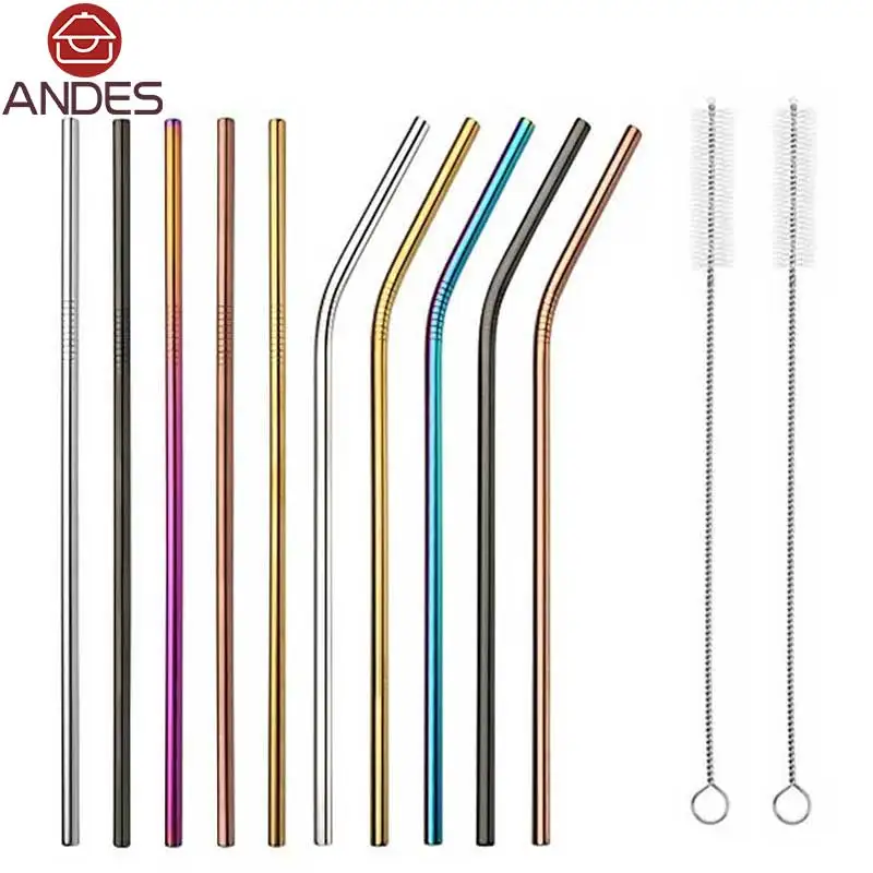

6Pcs Stainless Straws With+ CleanerBrush Straight/Bend Reusable Drinking Straw Mug Cup Bar Accessories