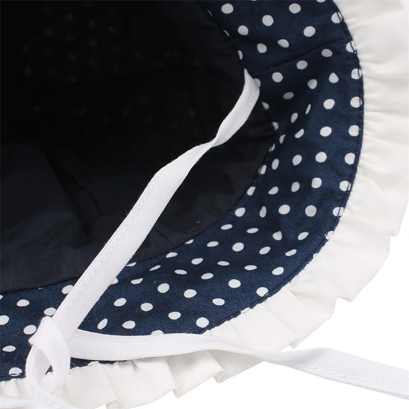 Bow Dots Baby Girls Hat Polka Panama Summer Sun Hat Cotton Cute Baby Bucket Hat For Girls Lace Princess Cap Baby Girls Clothing (9)