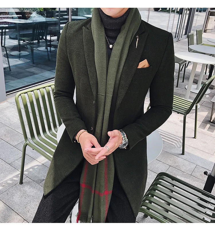 2018 осень-зима Новой Англии Для мужчин модные Бизнес Повседневное тонкий сплошной Цвет в западном стиле длинный шерстяной костюм Блейзер