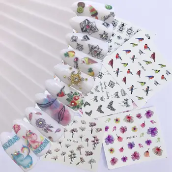 

YWK 10 Sheets Nail Stickers Mixed Designs Water Transfer Nail Art Sticker Watermark Decals DIY Decoration For Beauty Nail Tools