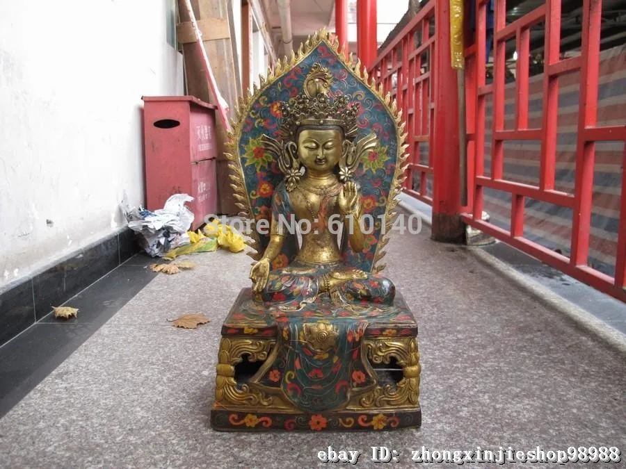 

Tibetan Copper Bronze cloisonne White Tara Kwan-Yin Buddha statuary