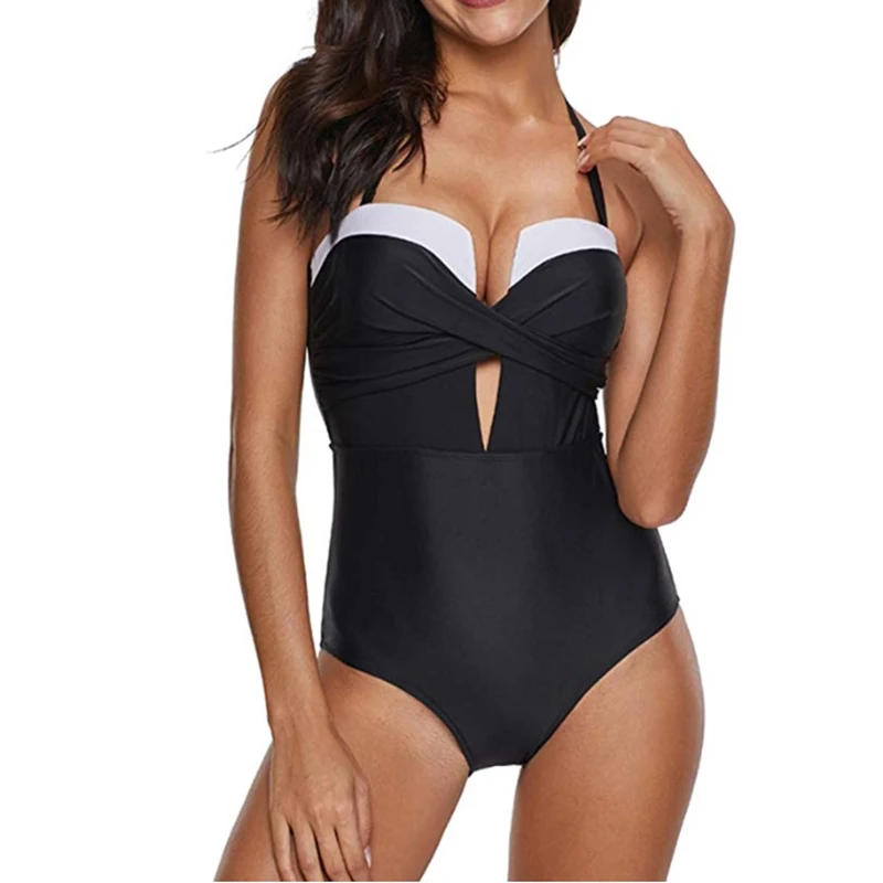 

ZAFUAZ New Push Up One Piece Swimsuit Solid 2019 Swimwear Women Strap Halter Swimsuits Ruched Bathing Suit Plus Size Beachwear