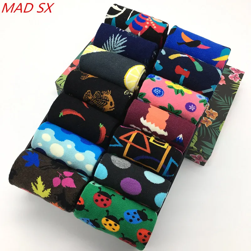 

10 pairs/lot Fashion design style Colorful men's socks Unisex Funky Patterned Hip hop Dress socks cotton funny Happy socks