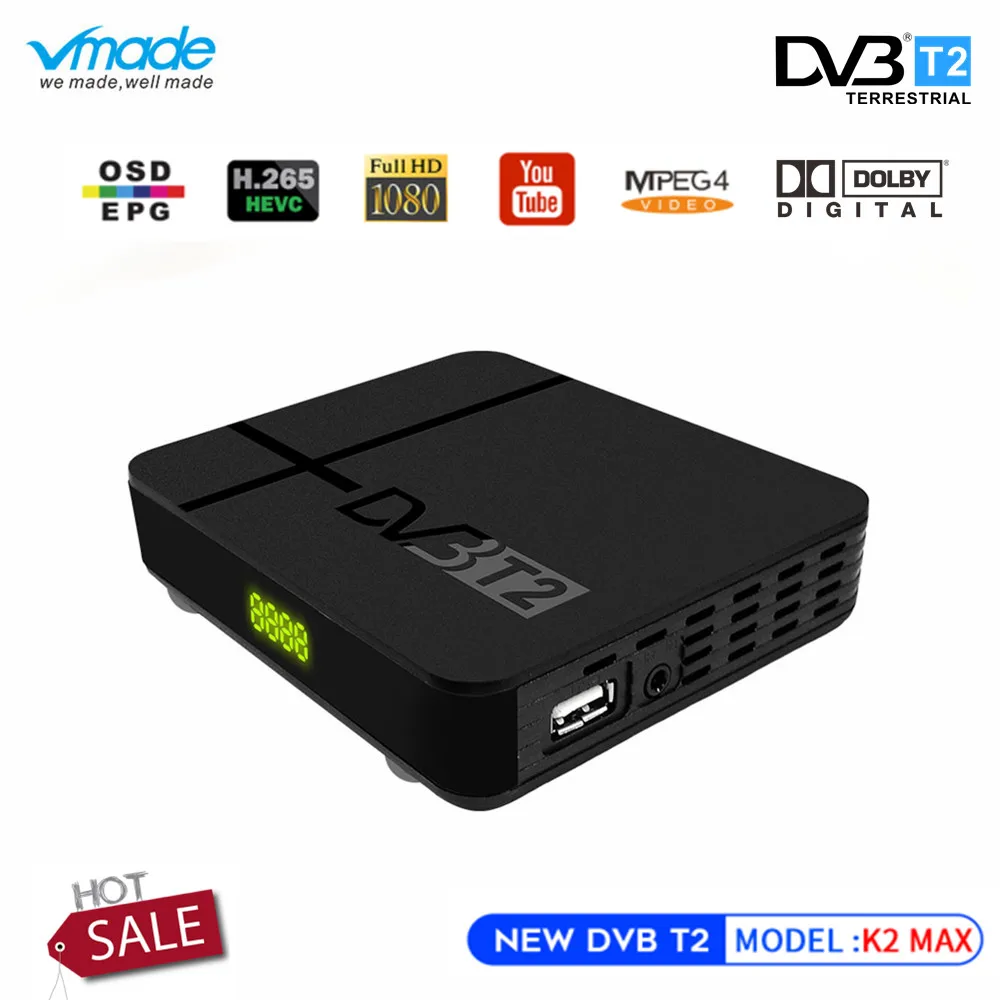 

Vmade Fully HD 1080p Digital DVB-T2 K2 MAX Terrestrial TV Tuner H.265/HEVC Built-in RJ45 LAN Support AC3 IPTV DVB T2 Set Top Box