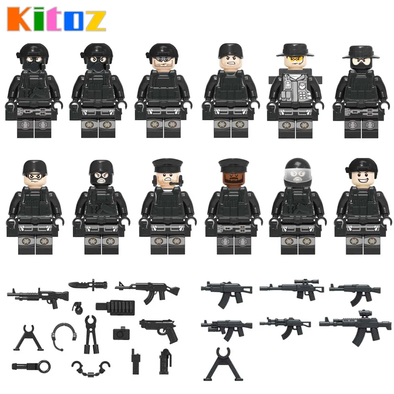 Kitoz 12 шт спецназ полиция COD SWAT фигурка с оружием строительные блоки игрушки для