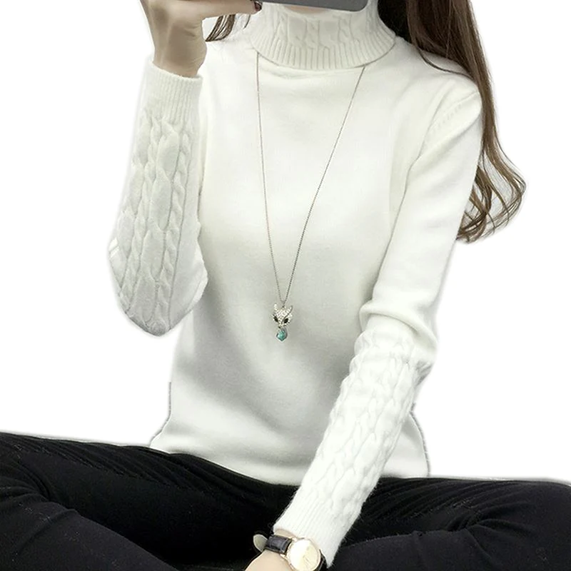 

High Quality Turtleneck Autumn Winter New European Style Women Fashion Outwear Pullovers Knitted Cashmere Sweater Lady Big Size