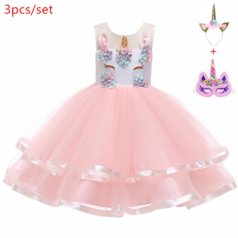 Girls Unicorn Party Costume Flower Cosplay Wedding Halloween Princess Dress Xmas