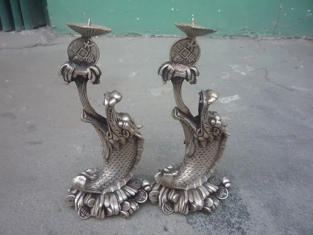 

Wonderful Old Silver carving-- a pair of lampstand,best collection&adornment,free shipping